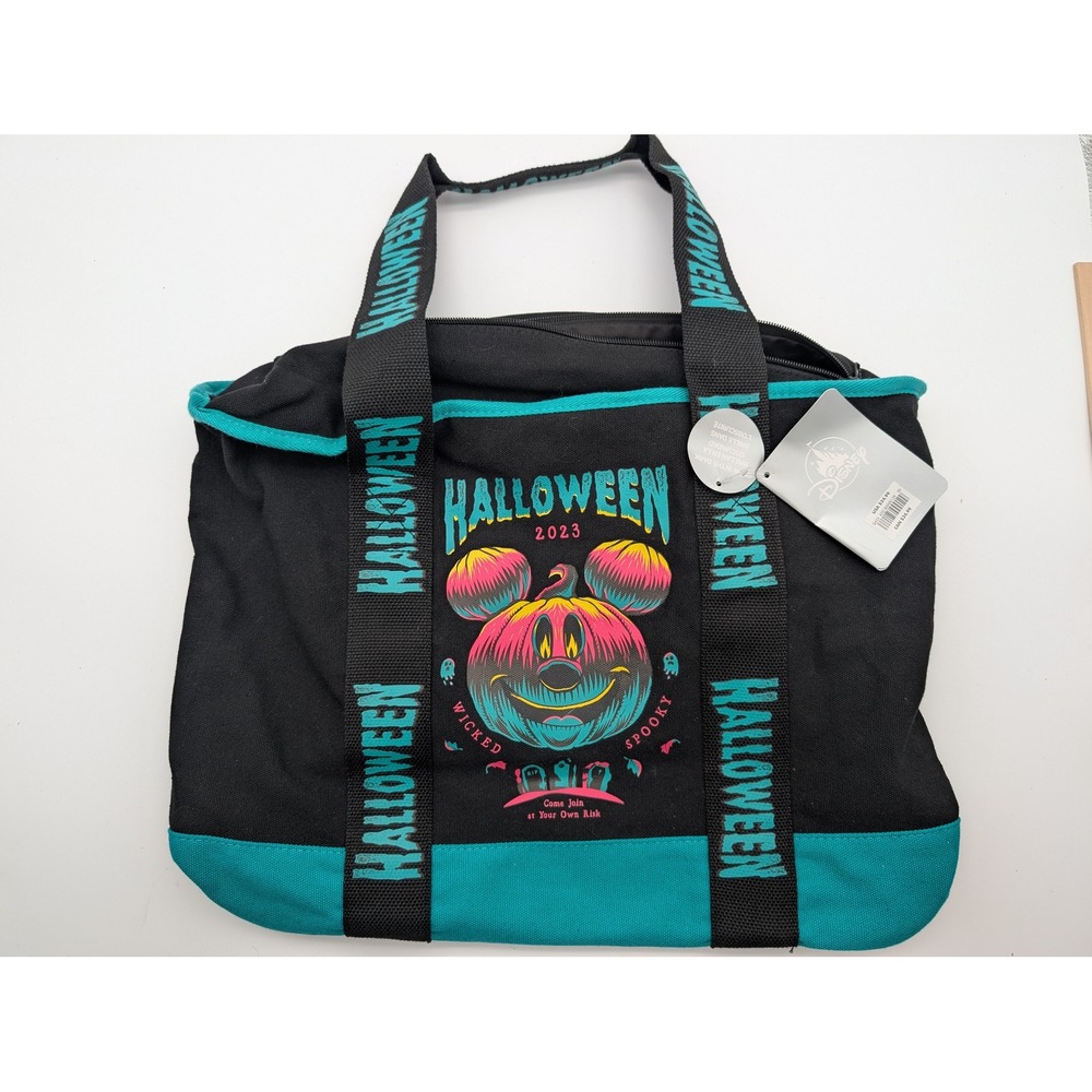 Disney Parks Halloween 2023 Mickey Mouse Glow in Dark Tote Bag Black Teal NEW